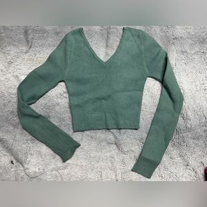 Timing Teal V-Neck Cropped Sweater